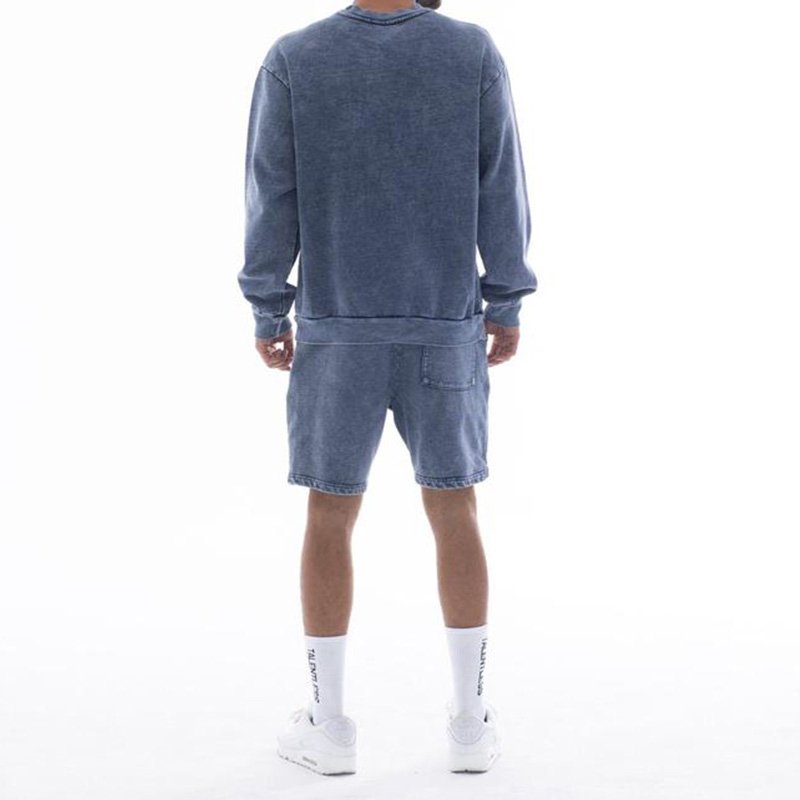 Acid Wash Men 2 Piece Short Set Sportswear Crew Neck Custom Tracksuits Summer Shorts And Hoodie Jogger Set