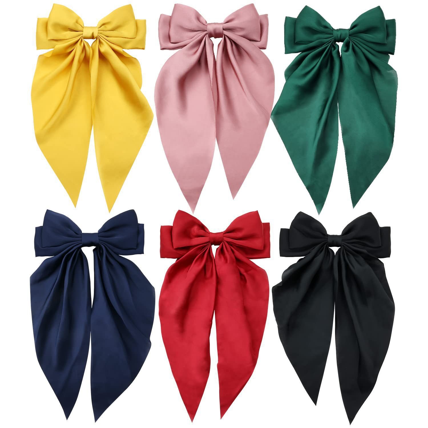 Rapid Sample Silk Fabric Ribbon Butterfly Hair Clips Over sized Long Tail Large Ribbon Bow Hairpins Hair Barrettes for Women