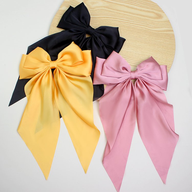 Rapid Sample Silk Fabric Ribbon Butterfly Hair Clips Over sized Long Tail Large Ribbon Bow Hairpins Hair Barrettes for Women