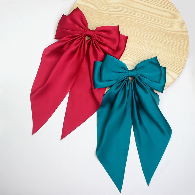 Rapid Sample Silk Fabric Ribbon Butterfly Hair Clips Over sized Long Tail Large Ribbon Bow Hairpins Hair Barrettes for Women