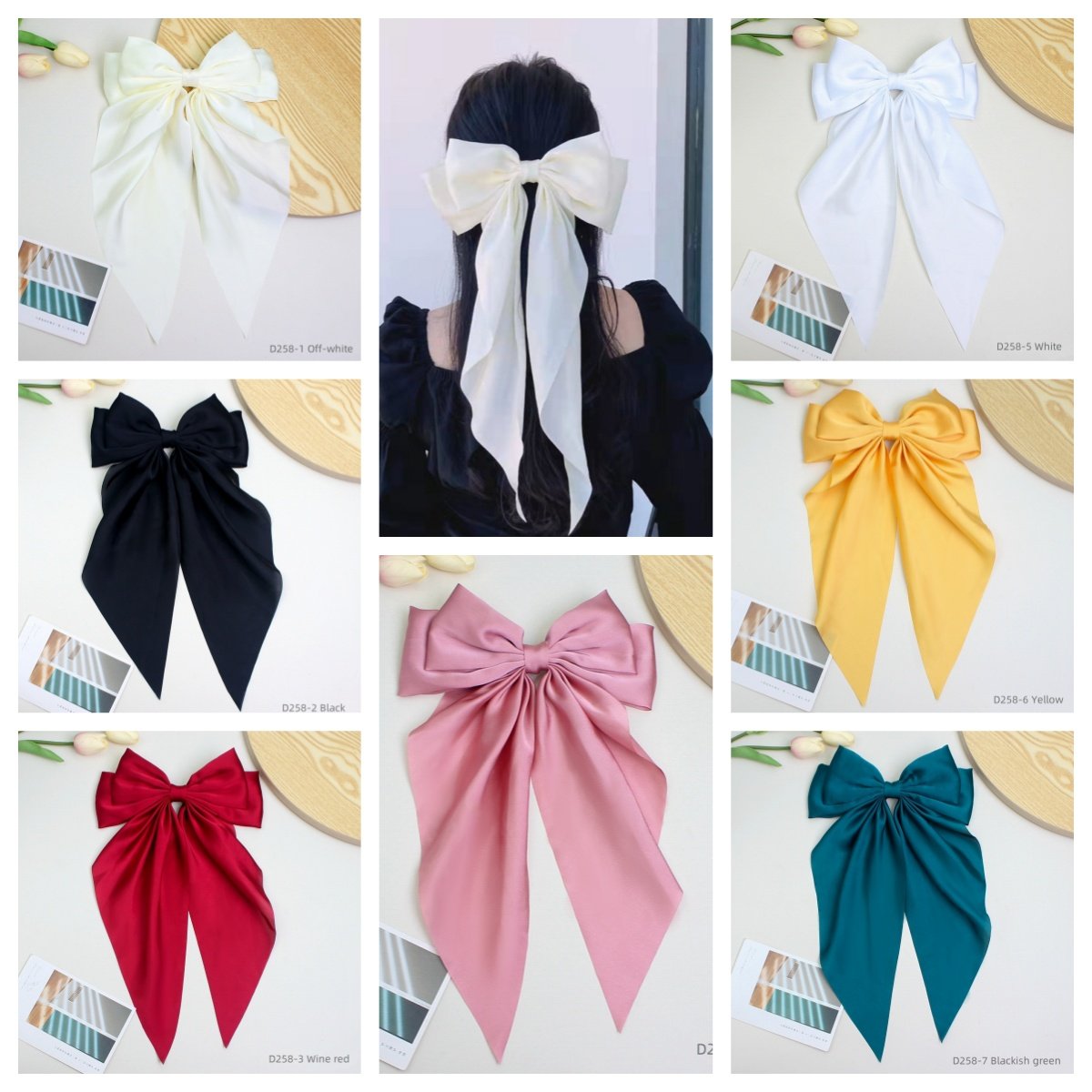 Rapid Sample Silk Fabric Ribbon Butterfly Hair Clips Over sized Long Tail Large Ribbon Bow Hairpins Hair Barrettes for Women
