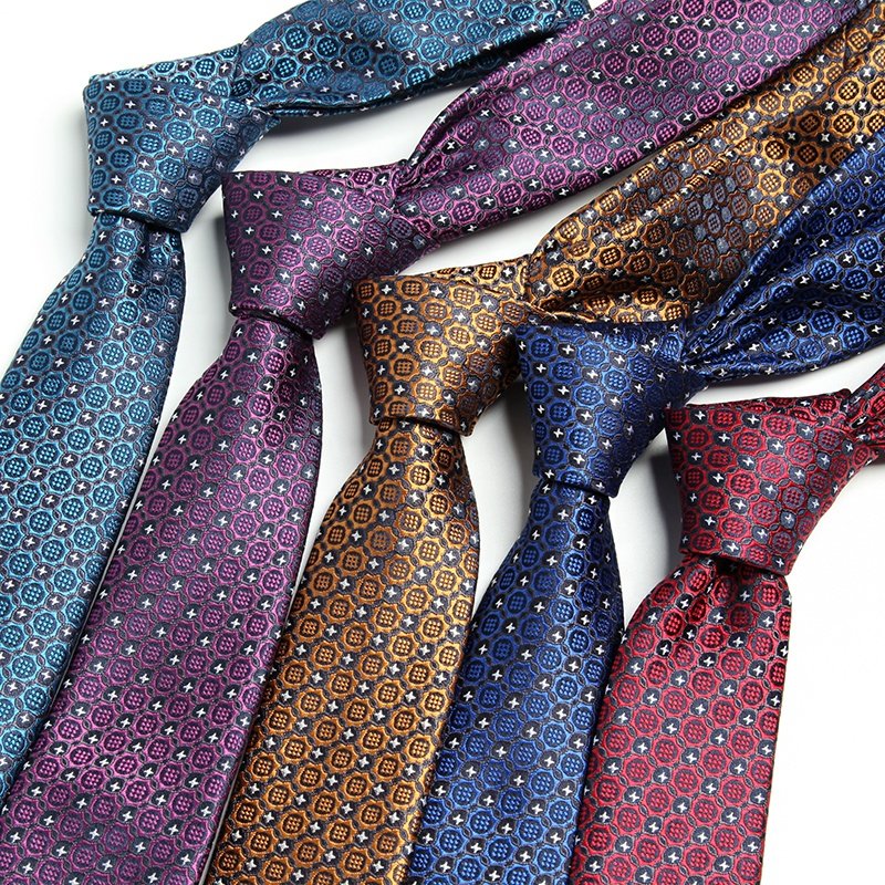 6cm high quality luxury Italian polyester necktie corbatas woven floral brown neck tie men's silk party formal ties for men