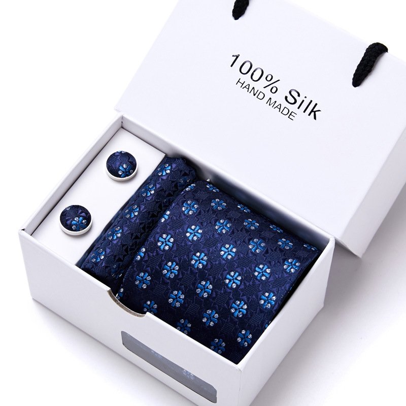 Wholesale Custom 100 Polyester Tie Pocket Square Tie Clip Cufflinks Necktie Gift Box Set Orange And Blue Ties For Men