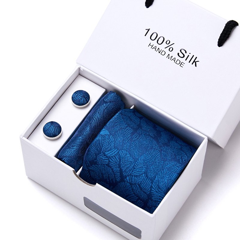 Wholesale Custom 100 Polyester Tie Pocket Square Tie Clip Cufflinks Necktie Gift Box Set Orange And Blue Ties For Men