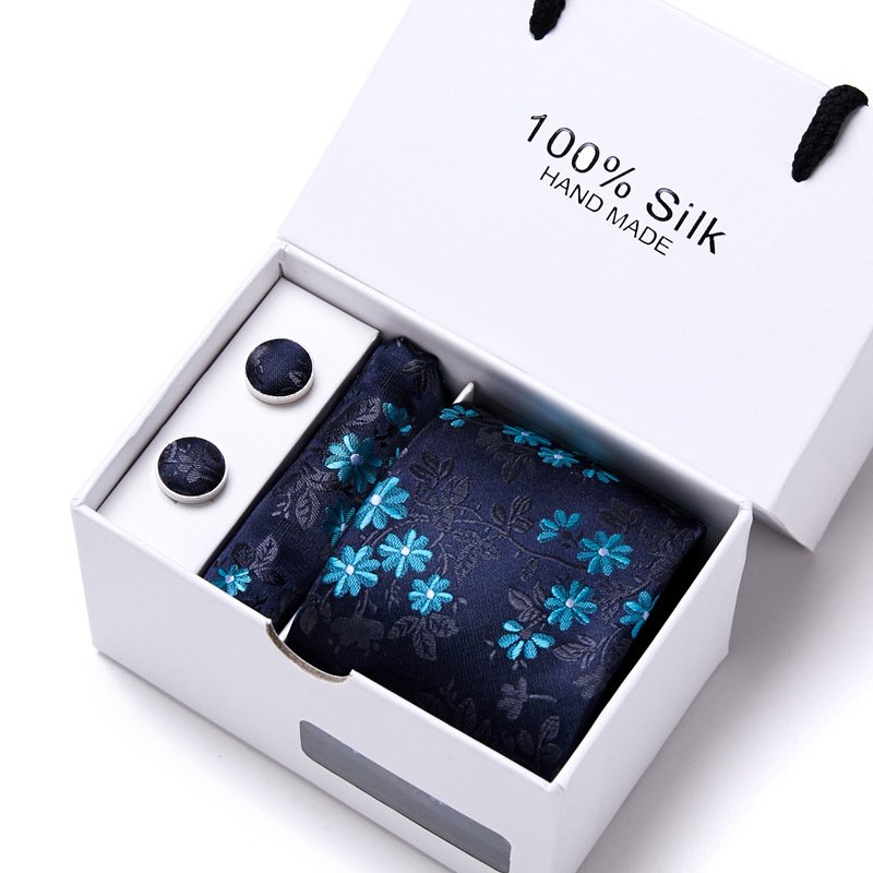 Wholesale Custom 100 Polyester Tie Pocket Square Tie Clip Cufflinks Necktie Gift Box Set Orange And Blue Ties For Men