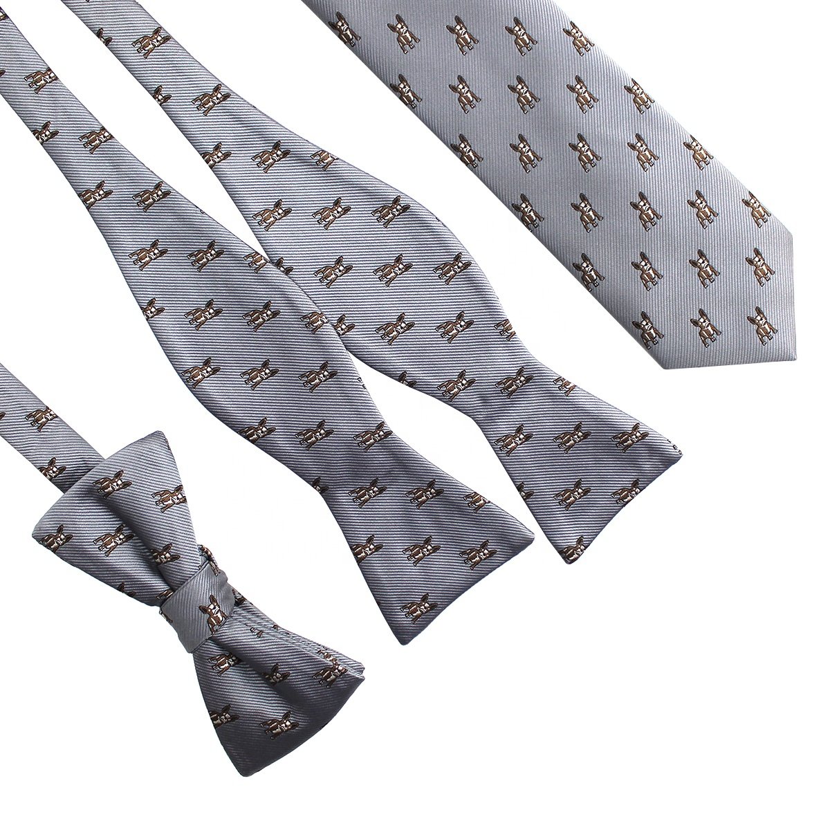 China Wholesale Necktie Self Tie Bow Tie Polyester Microfiber Woven Custom Repetitive Bulldog Neck Tie Animal Motif For Men