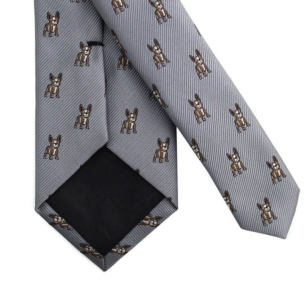 China Wholesale Necktie Self Tie Bow Tie Polyester Microfiber Woven Custom Repetitive Bulldog Neck Tie Animal Motif For Men