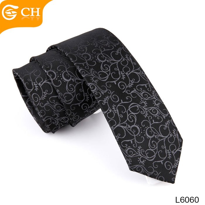 Various Designs 100% Polyester 6CM Classical Black Mens Ties Slim For Wholesale
