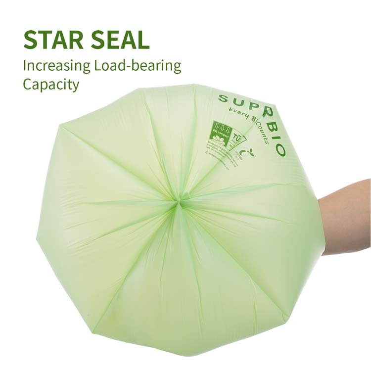 Eco friendly 100% biodegradable bathroom bags handle tie compostable garbage bags 2.6 gallon 100 pcs per box