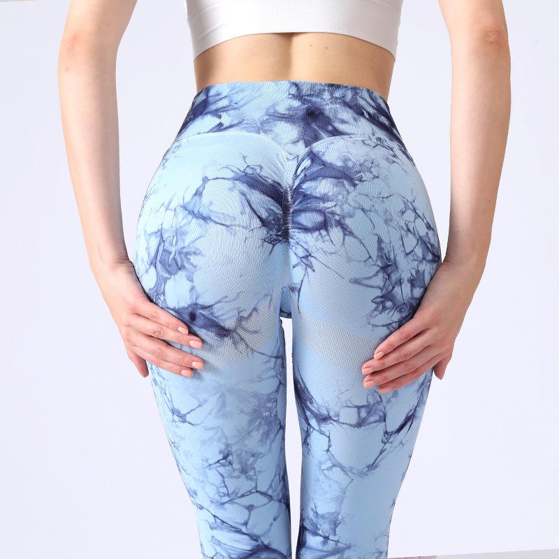 Tummy Control Fitness Seamless Marble Tie Dye Scrunch Back Yoga Leggings