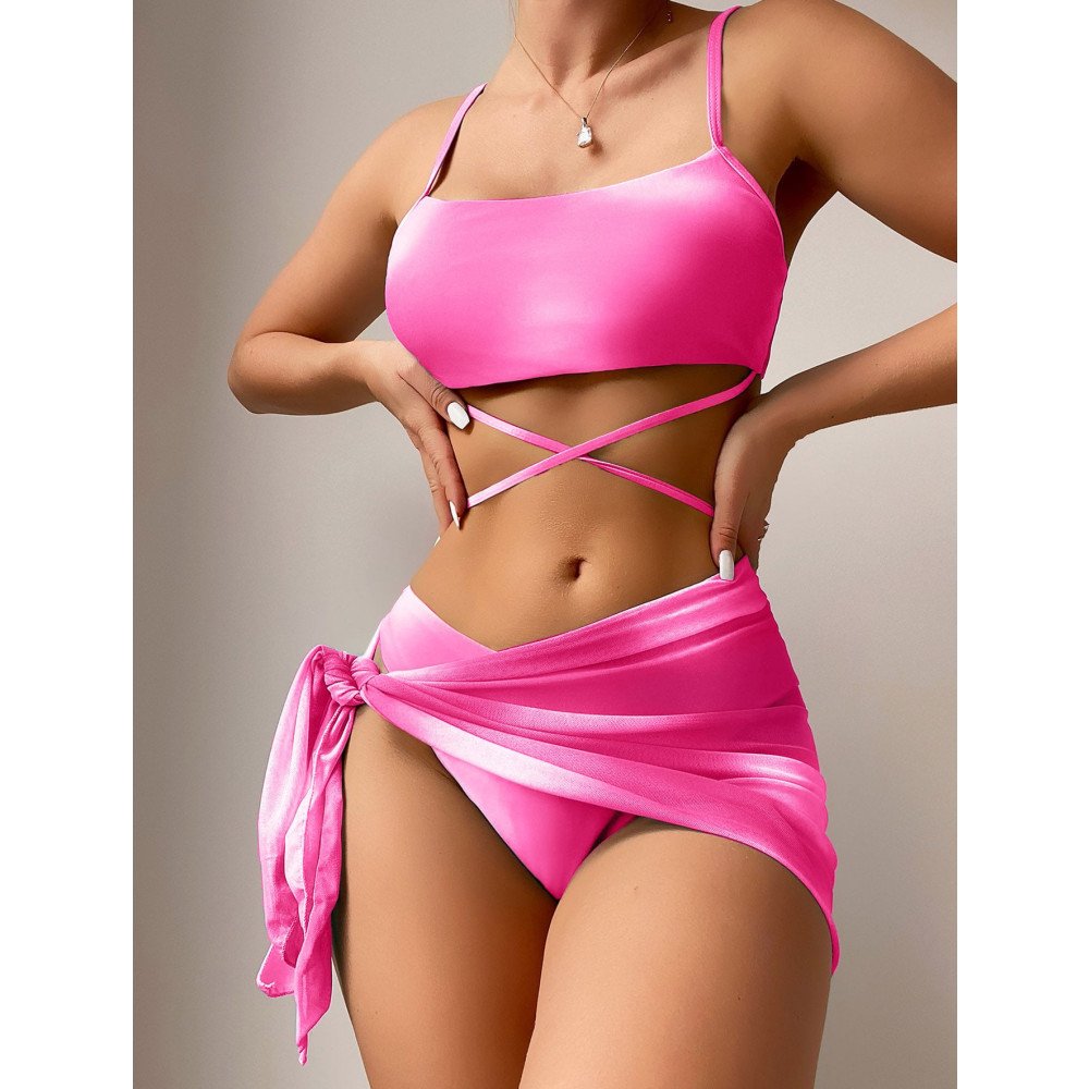 Women's Sexy Tie-Dye Print 3-Piece Swimsuit Quick Dry Breathable Triangle Micro Bikini String Halter Bathing Suit Low Waist