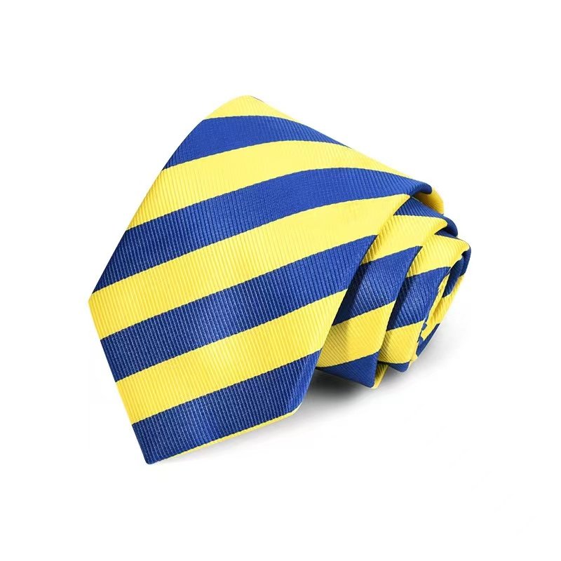 Custom mens 8cm business formal royal yellow striped polyester neck ties ans pocket squares sets tie gift set for men groom