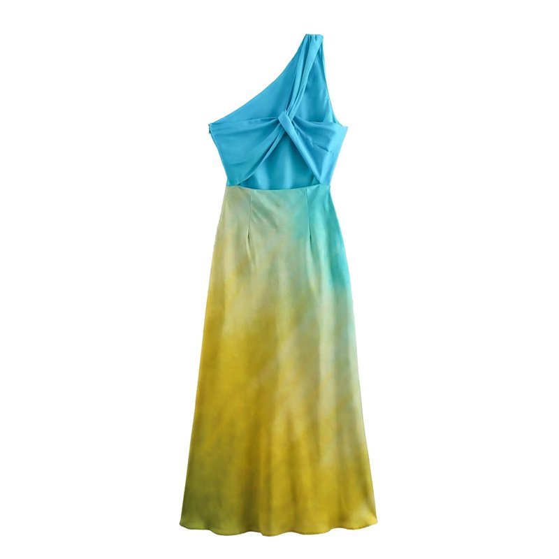 ZATRHMBM Women 2024 Summer New Fashion Tie-Dye Print Midi Dress Vintage Sleeveless Asymmetry Female Dresses Vestidos Mujer