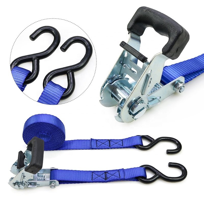 27mm Heavy Duty Lashing Belt Rubber Ratchet Tie Down Straps 1500kg With Hook
