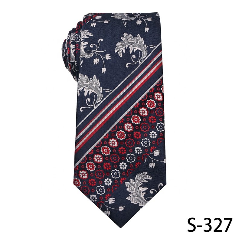 Navy Blue And Red Micro Fibre Necktie 100% Polyester Ties For Men Floral Neck Tie Paisley and Striped