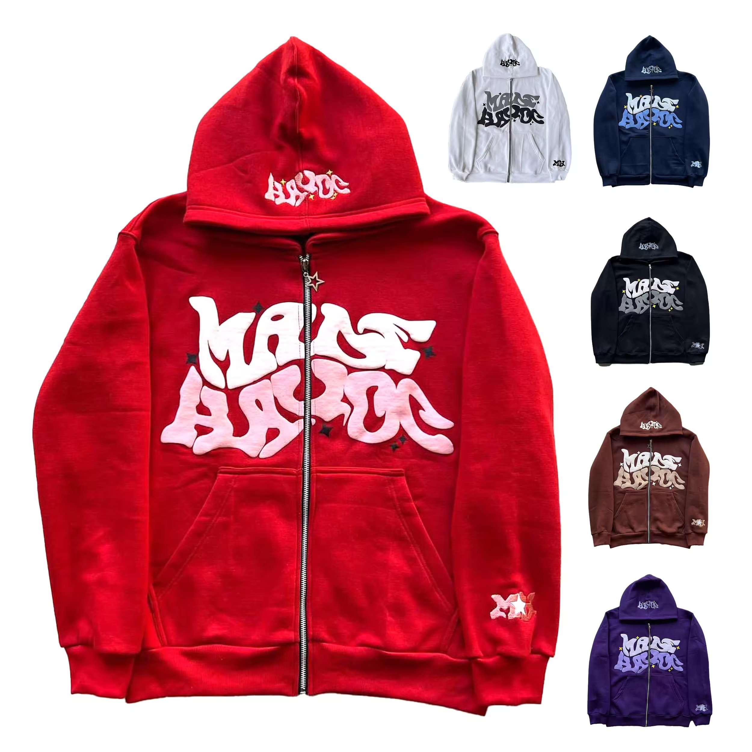 Custom Top Zipper oversized Hoodie Powder Puff Print Extra Large Zipper Hoodie Customized Clothing Extra Large Sports Screen