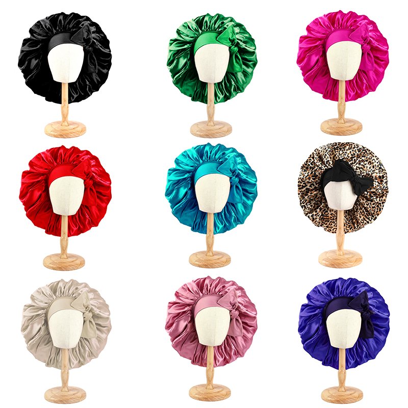 High Quality Extra Large Sleeping Cap Women Hair Care Silk Satin Bonnets With Elastic Head Wrap Tie Band