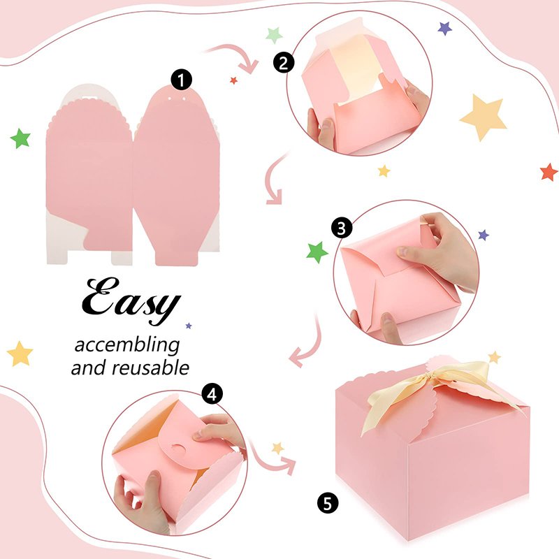 Pink box packaging for gift paper foldable gift box satin rope bow tie packing paper box