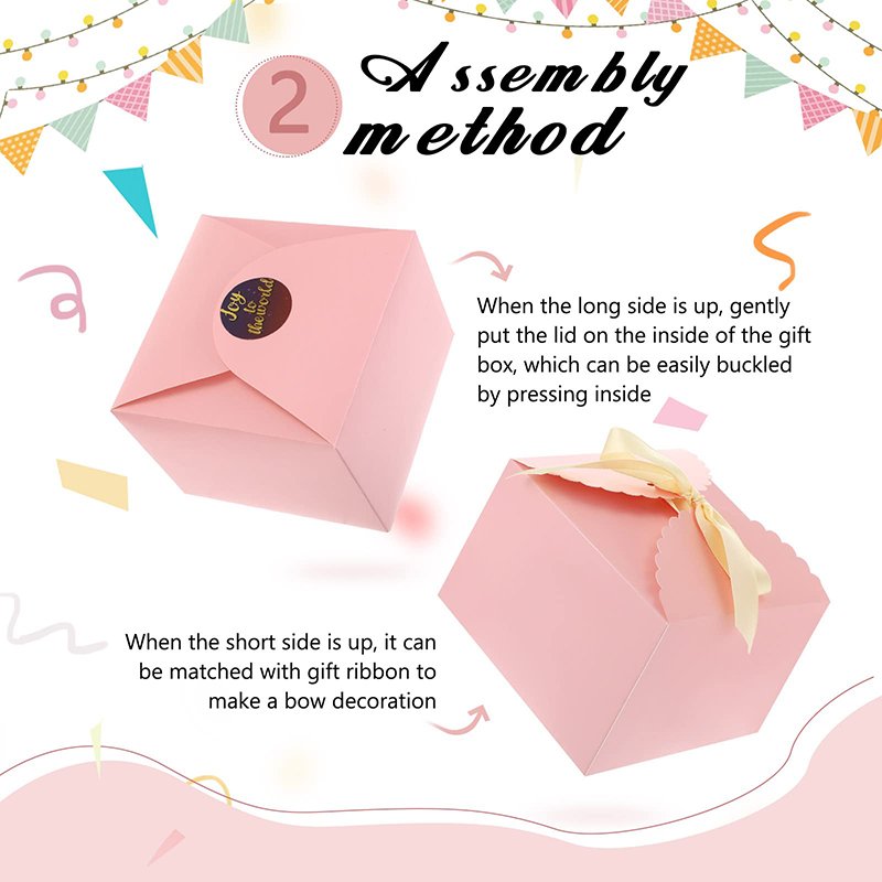 Pink box packaging for gift paper foldable gift box satin rope bow tie packing paper box