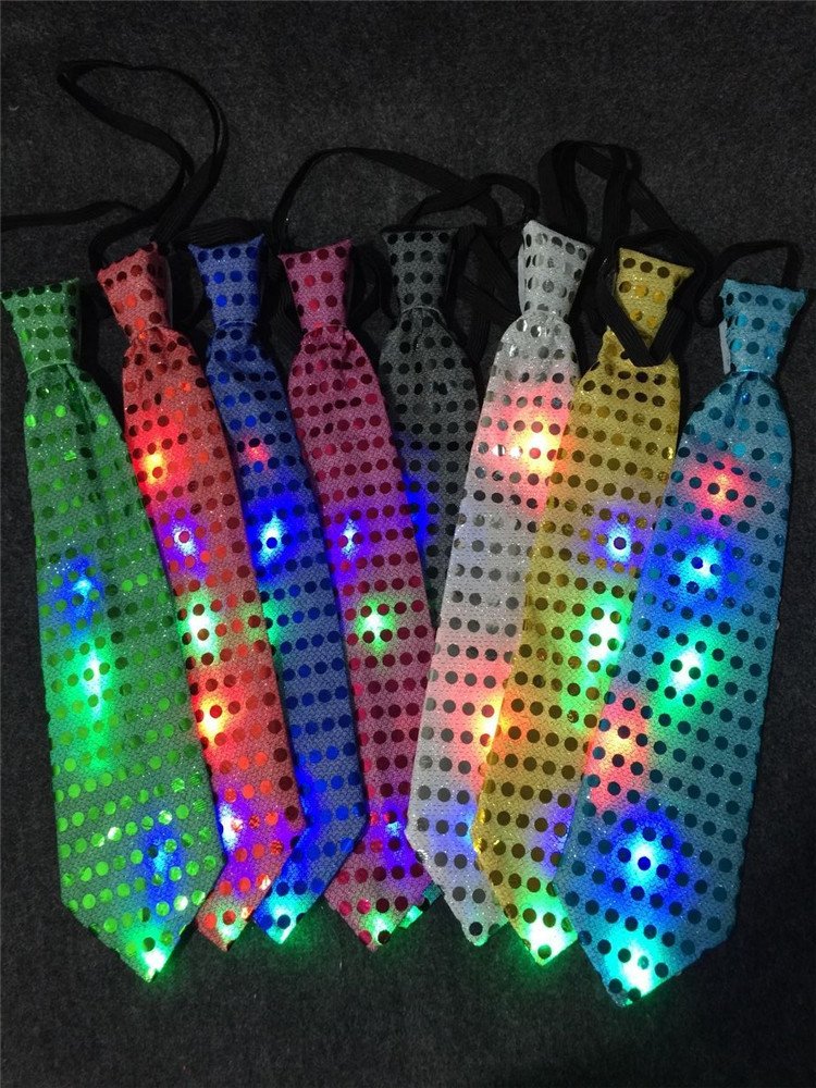 Hot Selling LED Rainbow Glitter Tie For Both Men And Women Flashing Tie For Party Decoration