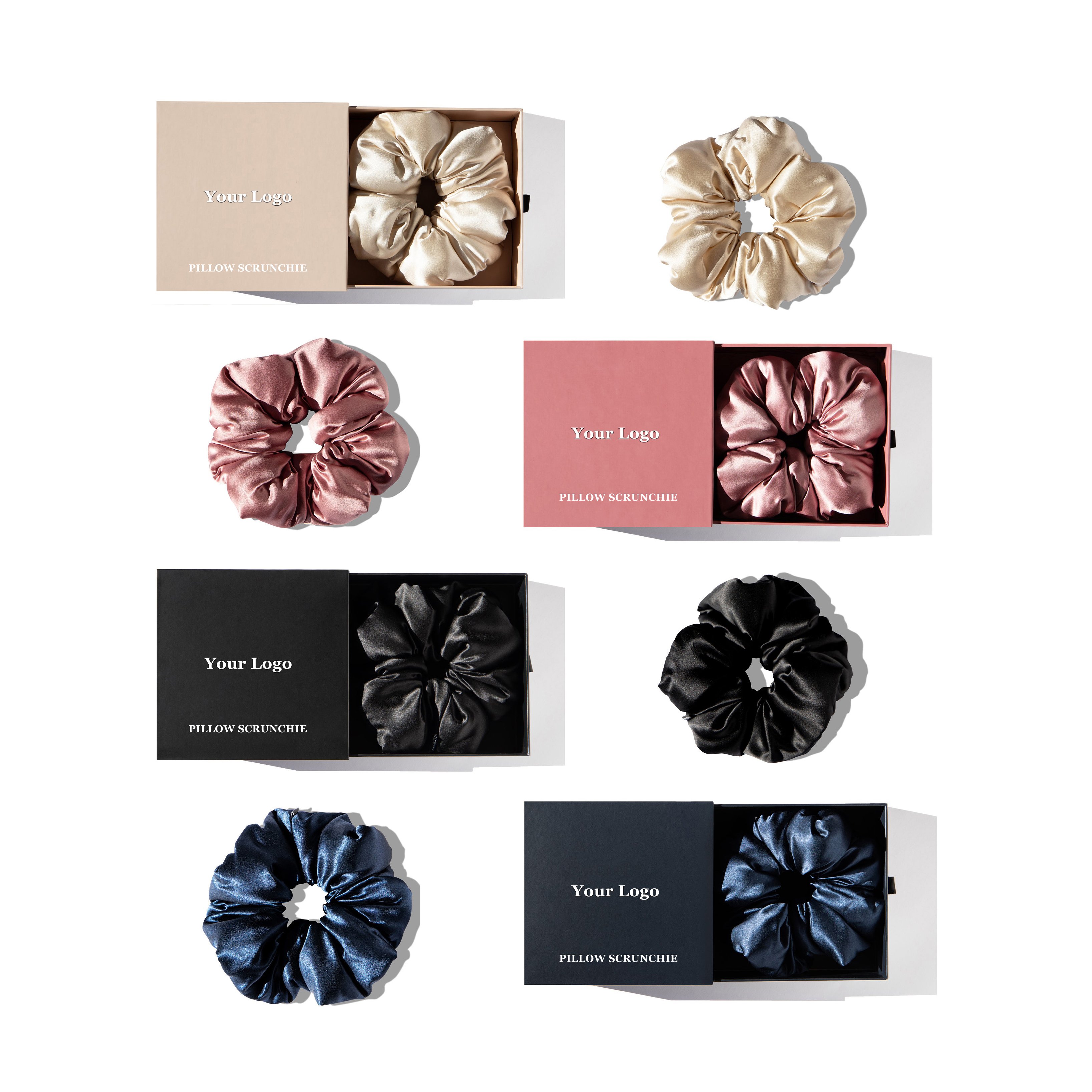 Factory new design custom logo hair ties large soft PP cotton filled scrunchy satin silk pillow scrunchies