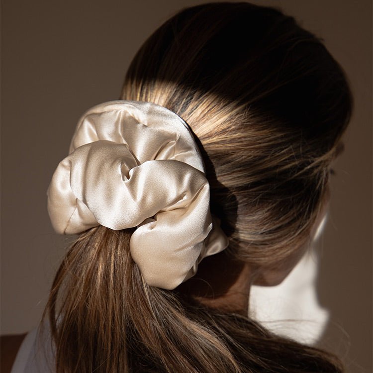 Factory new design custom logo hair ties large soft PP cotton filled scrunchy satin silk pillow scrunchies