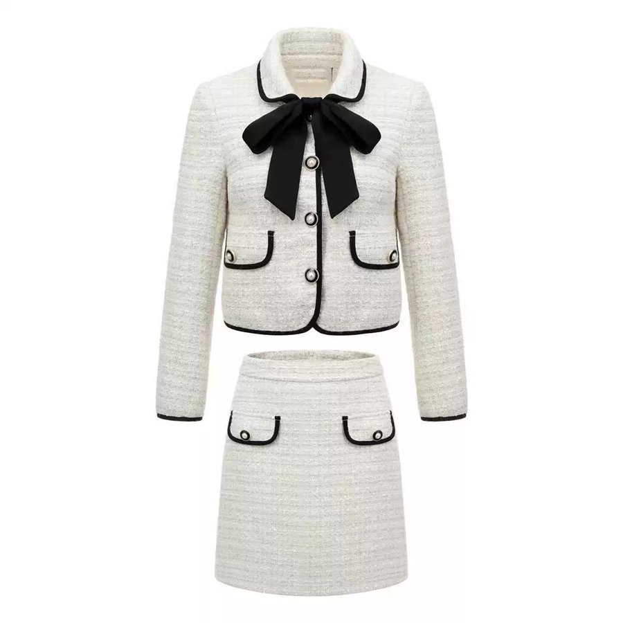 Fashion Set Autumn New Fashionable Bow Tie Short Coat Half Skirt Two Piece Dress