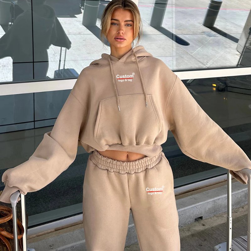 Custom Factory for Women's Drop Shoulder & Crop Hoodie Gym Sweatshirt With Loose Fit Long Sleeve Pullover Athletic Cropped Tops