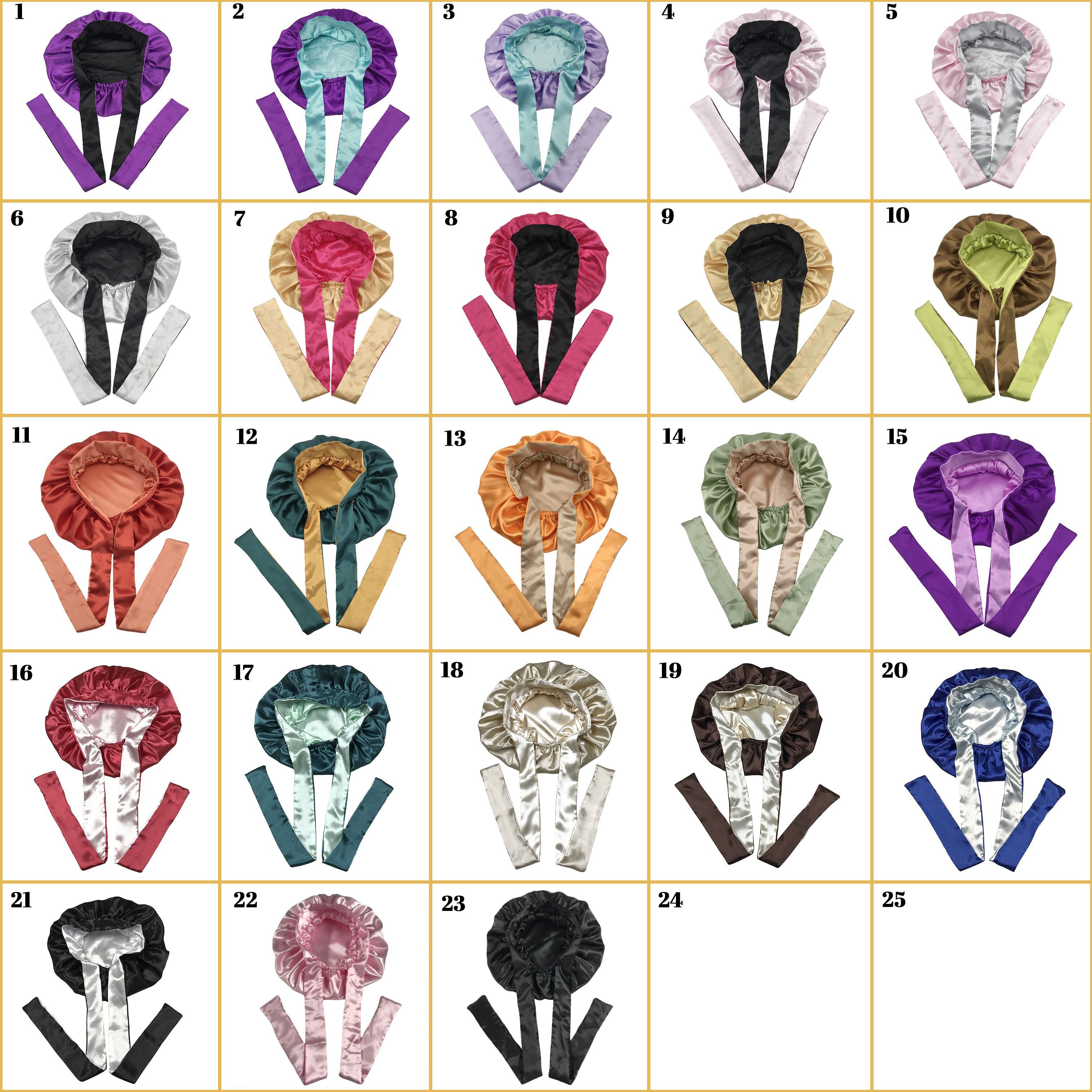 double layer sleeping bonnets and satin hair wraps long tie band silk hair bonnets wholesale custom logo silk bonnets