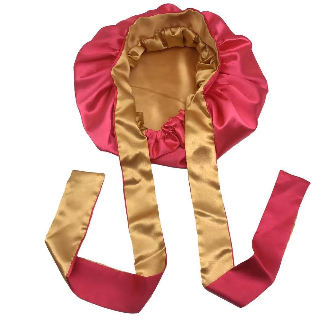 double layer sleeping bonnets and satin hair wraps long tie band silk hair bonnets wholesale custom logo silk bonnets