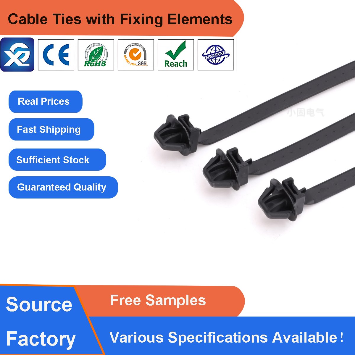 Push Mount Cable Ties with Arrowhead for Precision Oval Hole Installations