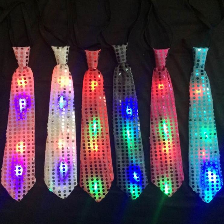 LL-9843 Led Colorful Glitter Sequin Unisex Luminous Bow Tie For Bar Night Halloween Party