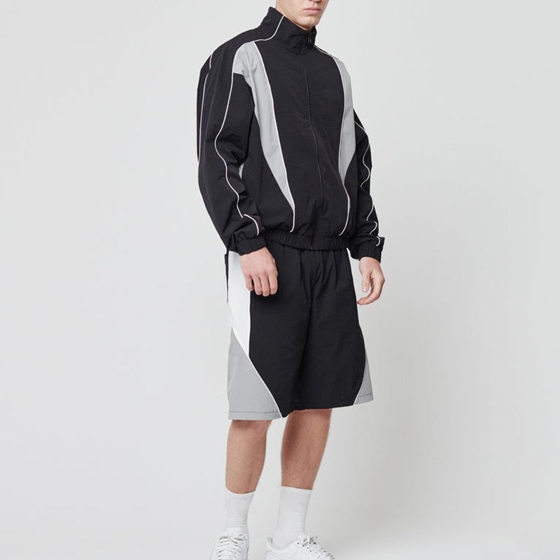 Custom Patchwork Sports Tracksuits Zip Up Nylon Jacket Mens Shorts Gym Sets Embroidered Nylon Tracksuit With Zip For Men