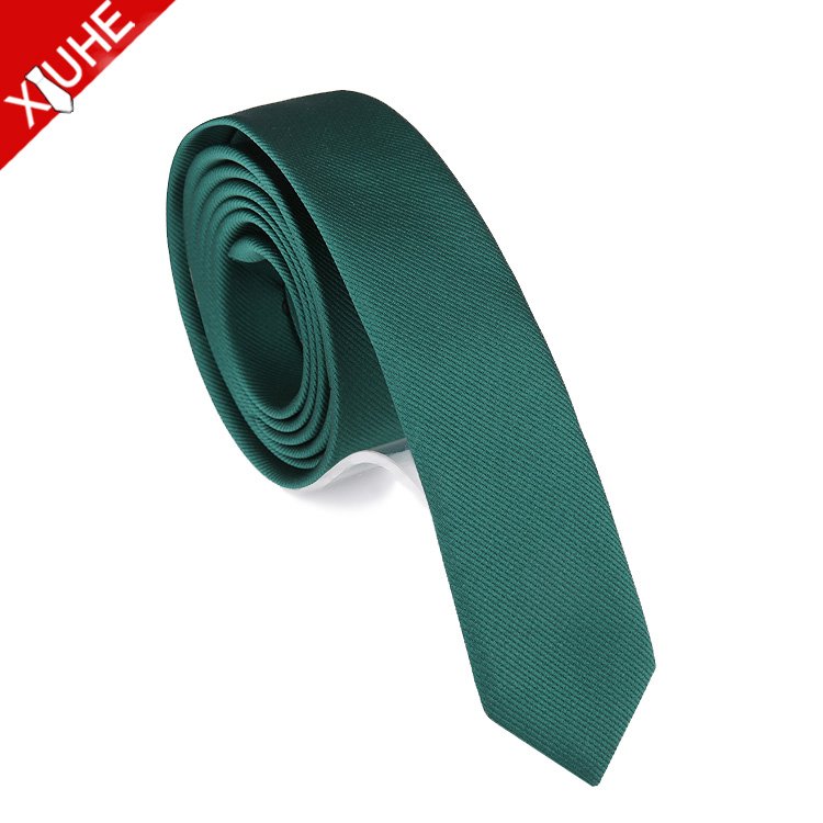 Green Color Thin Tie Solid Color Slim Necktie Microfiber Polyester Custom Mens Ties