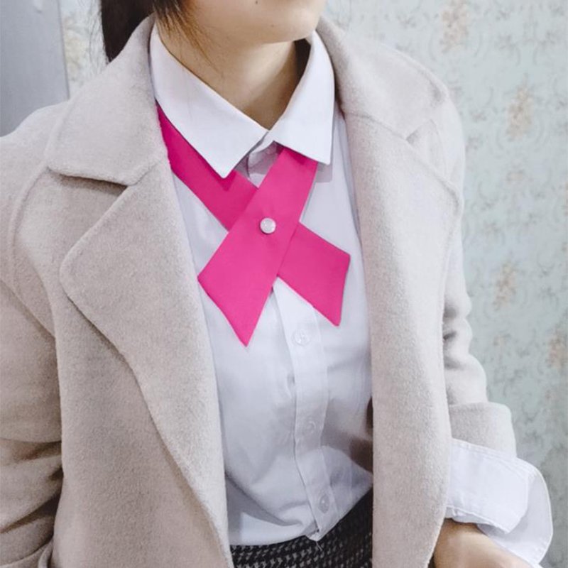 Crossover Female Uniform Bow Tie Women's Professional Collar Campus Host Solid Color Bow Tie With Silver And Black Snap