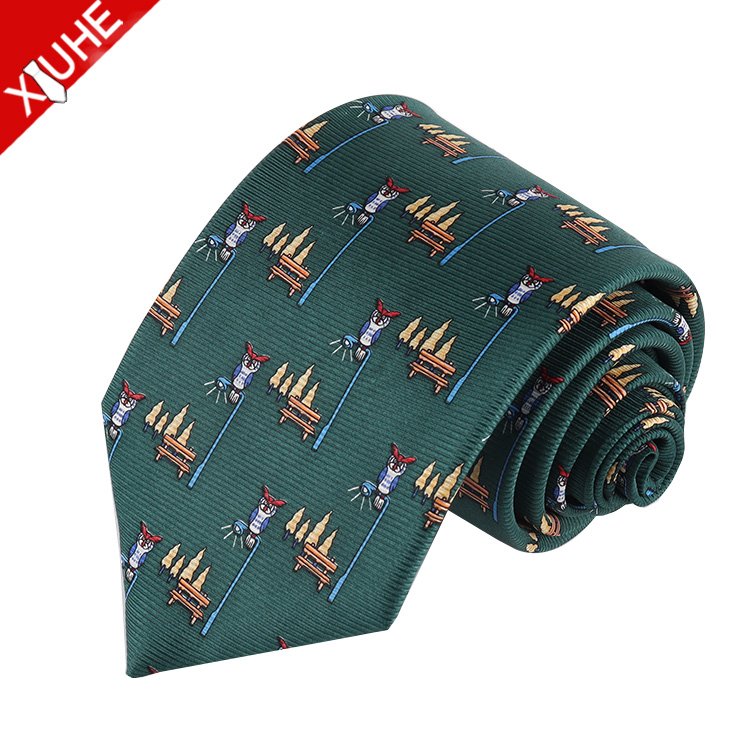 New Design 100% Silk Tie for MEN Floral Pattern Green Red Color Mens Necktie Custom Printed Silk Ties