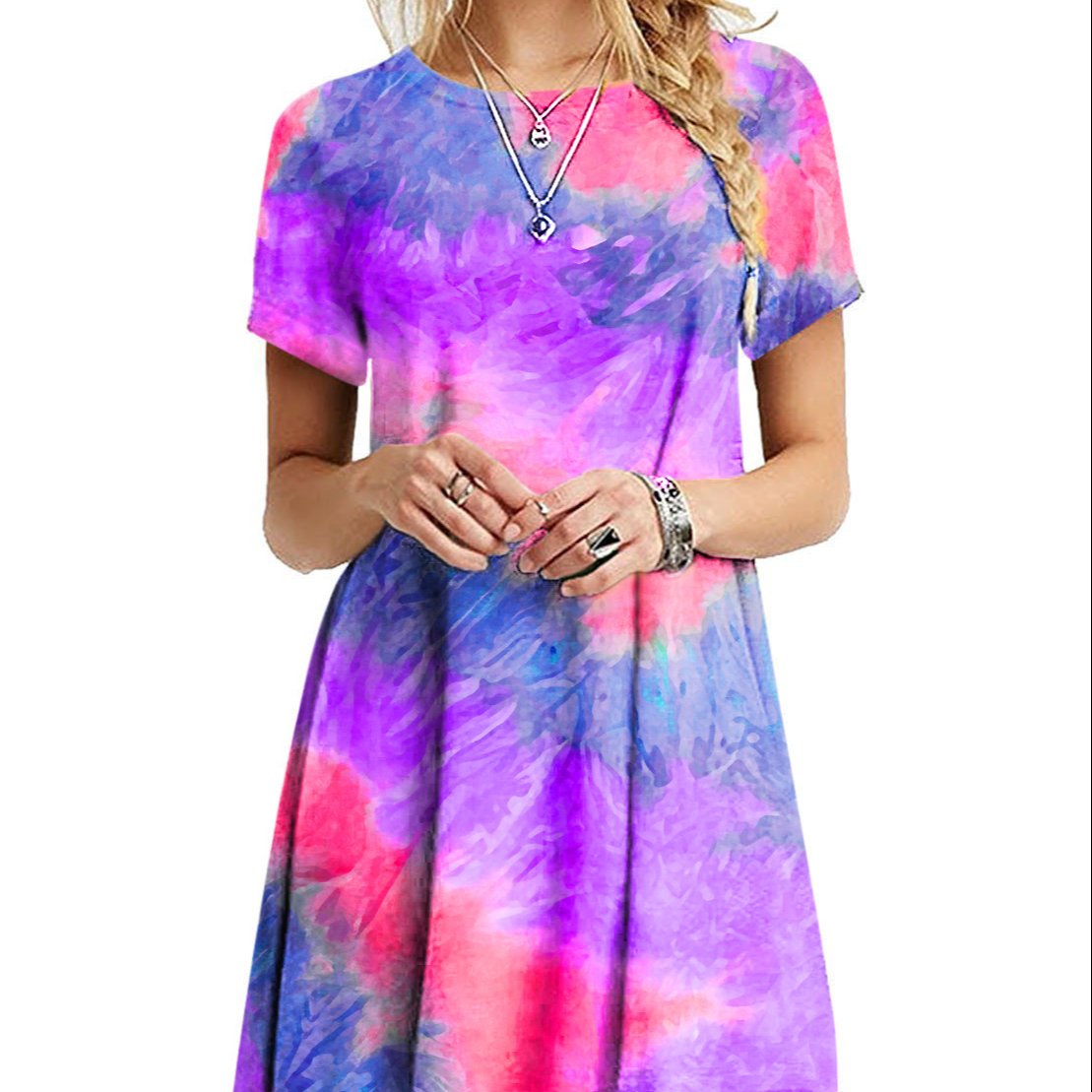Chinese Factory High Quality Custom Oem Dress Summer Modest Tie Dye Women's Dress Ladies Colorful Casual Fashion Women Dress