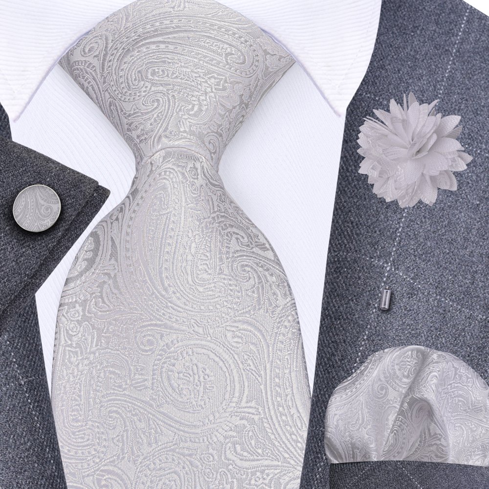 8cm Fashion Gold Jacquard Men's Ties Wedding Party Groom Pocket Square Cufflinks Brooch Pin Set Silk Gravatas Gift for Men