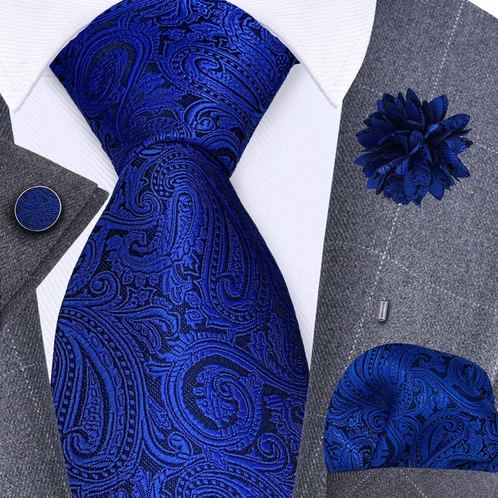8cm Fashion Gold Jacquard Men's Ties Wedding Party Groom Pocket Square Cufflinks Brooch Pin Set Silk Gravatas Gift for Men