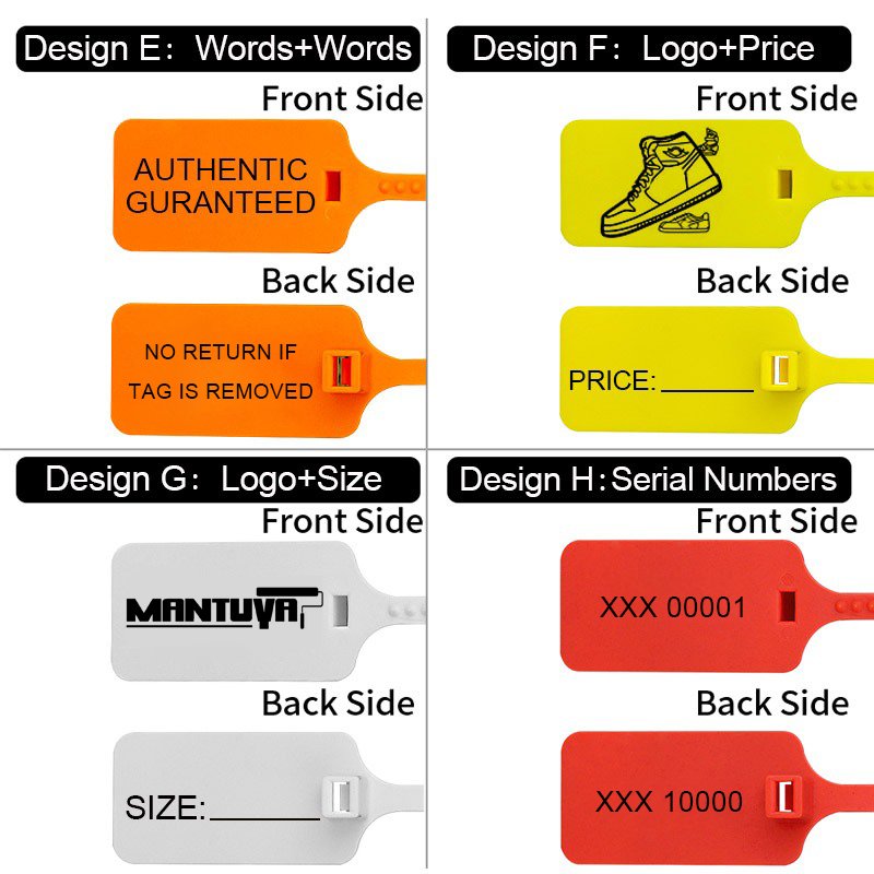 Free Charge Customized Printing Logo Disposable Plastic Garment Security Seals Hang Tags Zip Tie for Clothes Shoes Bags