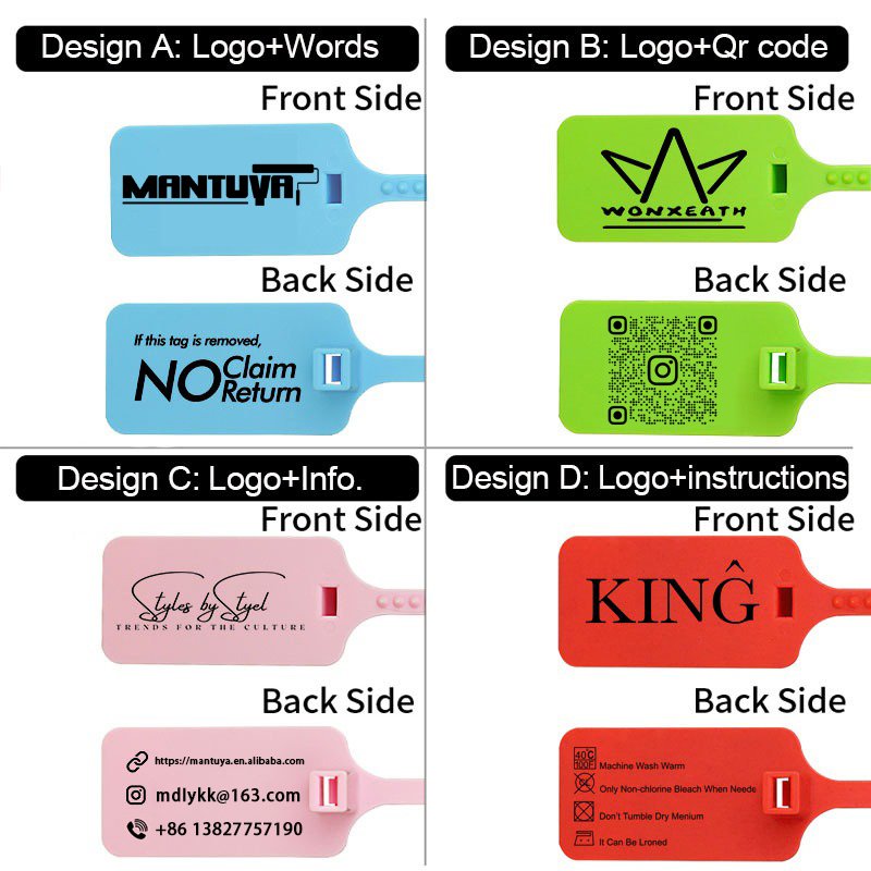 Free Charge Customized Printing Logo Disposable Plastic Garment Security Seals Hang Tags Zip Tie for Clothes Shoes Bags