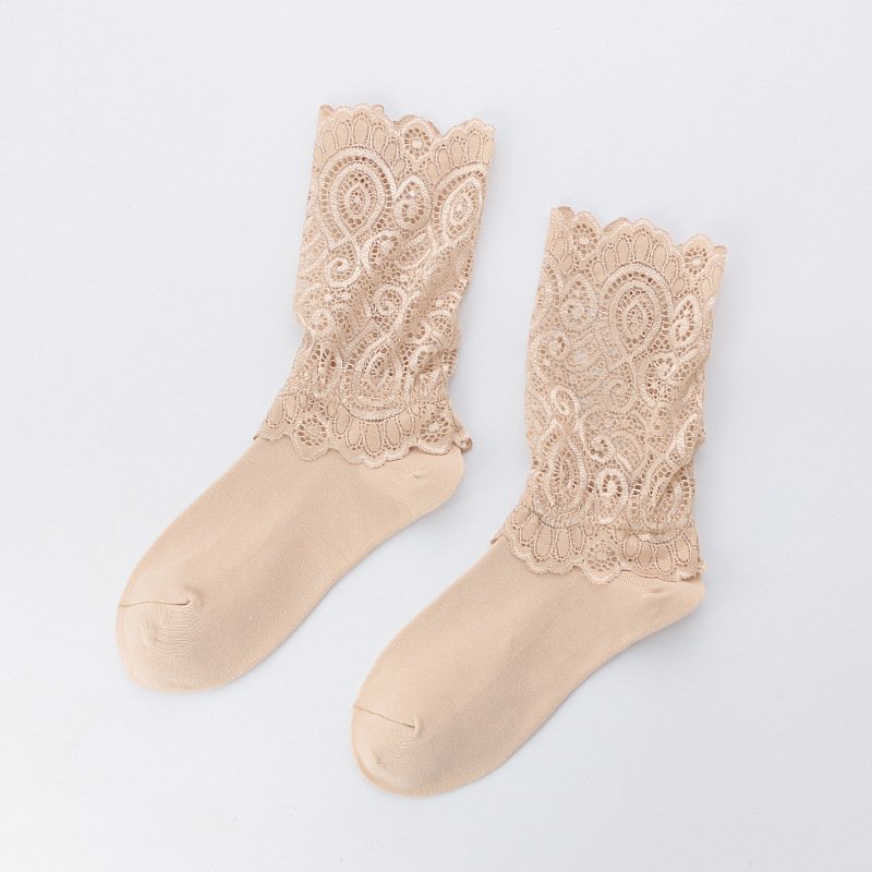 Beautiful Crystal Sheer Mesh Silk Transparent Korea Sheer Ankle Lace Socks For Women