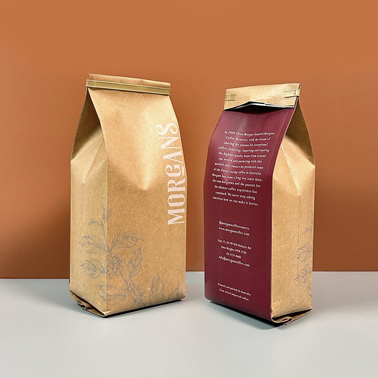 Biodegradable Compostable 250g 1kg Tin Tie Flat Bottom Coffee White Kraft Paper Pouch Packaging Tea Coffee Bean Bag With Valve