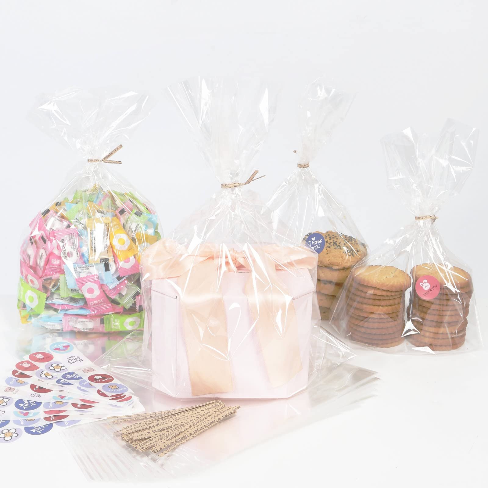 Durable Dessert Cello Bag Reusable Clear Cellophane Packaging Bag with Twist Ties
