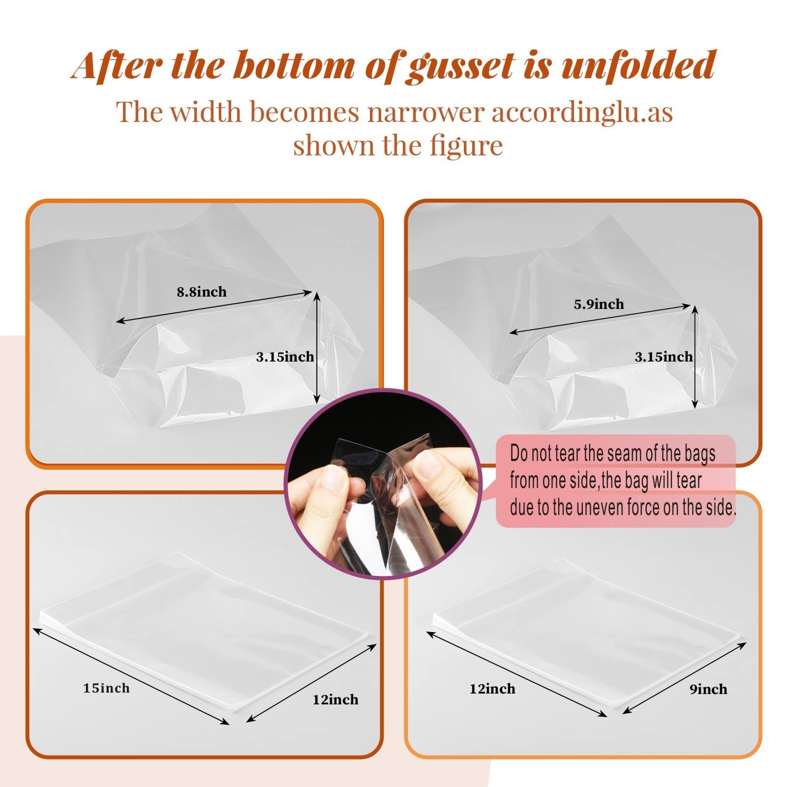 Durable Dessert Cello Bag Reusable Clear Cellophane Packaging Bag with Twist Ties