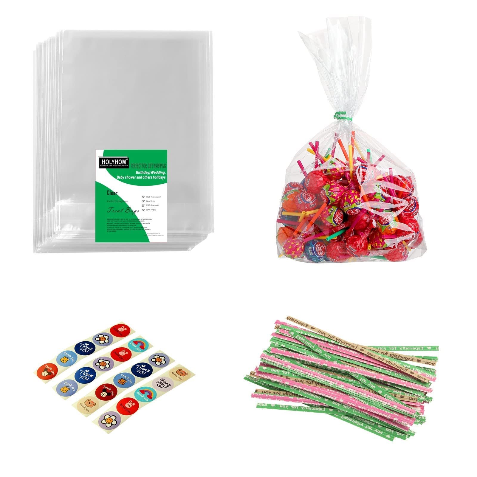 Durable Dessert Cello Bag Reusable Clear Cellophane Packaging Bag with Twist Ties