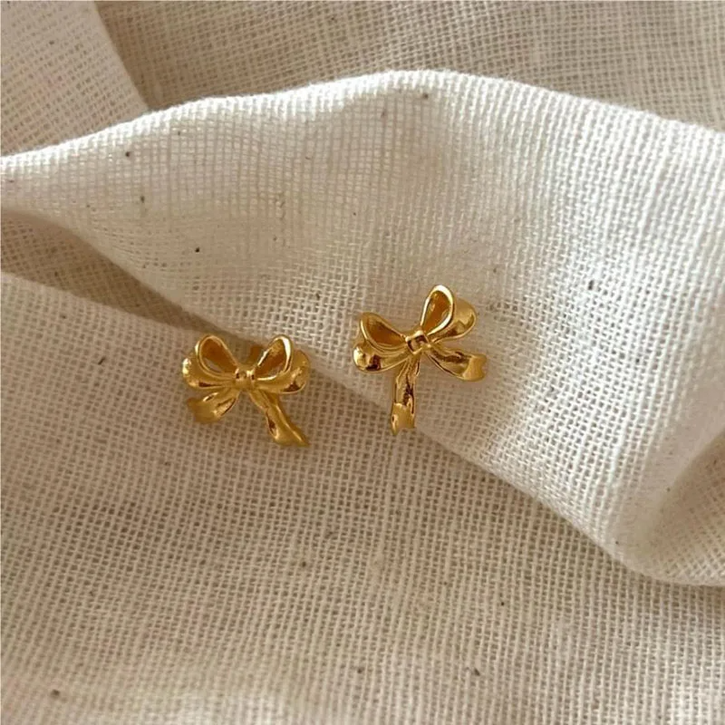 2024 New Fashion 925 Sterling Silver Bow 18k Real Gold Plated Women Earrings Jewelry