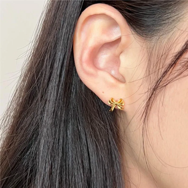 2024 New Fashion 925 Sterling Silver Bow 18k Real Gold Plated Women Earrings Jewelry