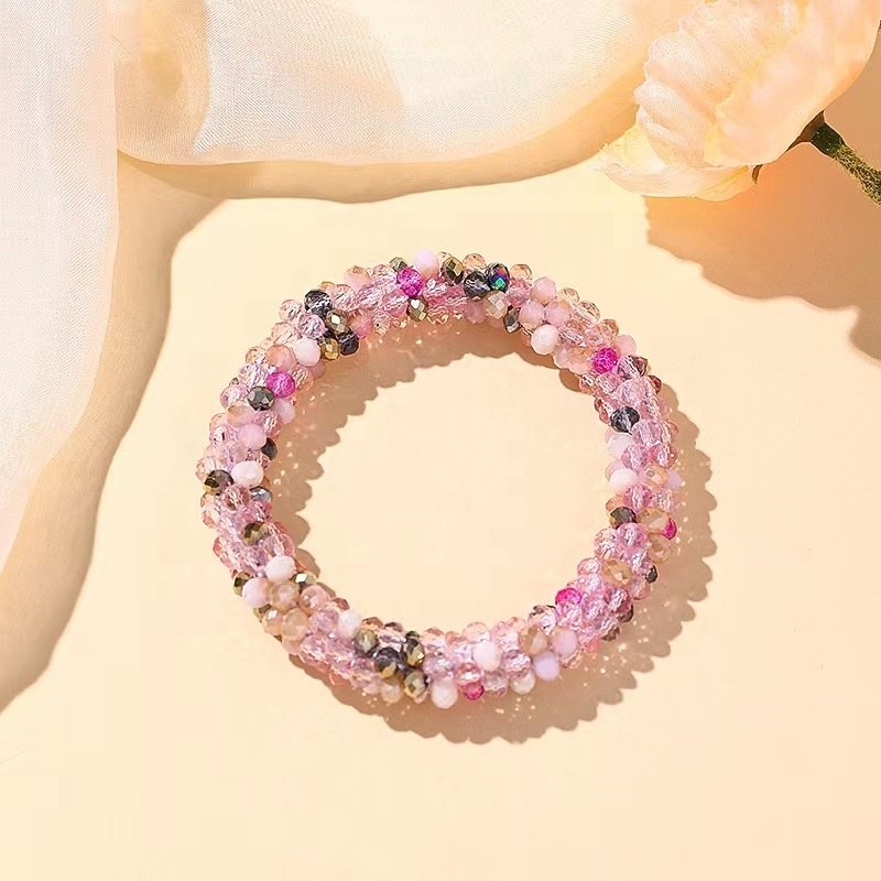 Handmade elastic scrunchies hair tie crystal beaded bracelet Glass Crochet Handmade Stretch Crystal Seed Bead Bangle