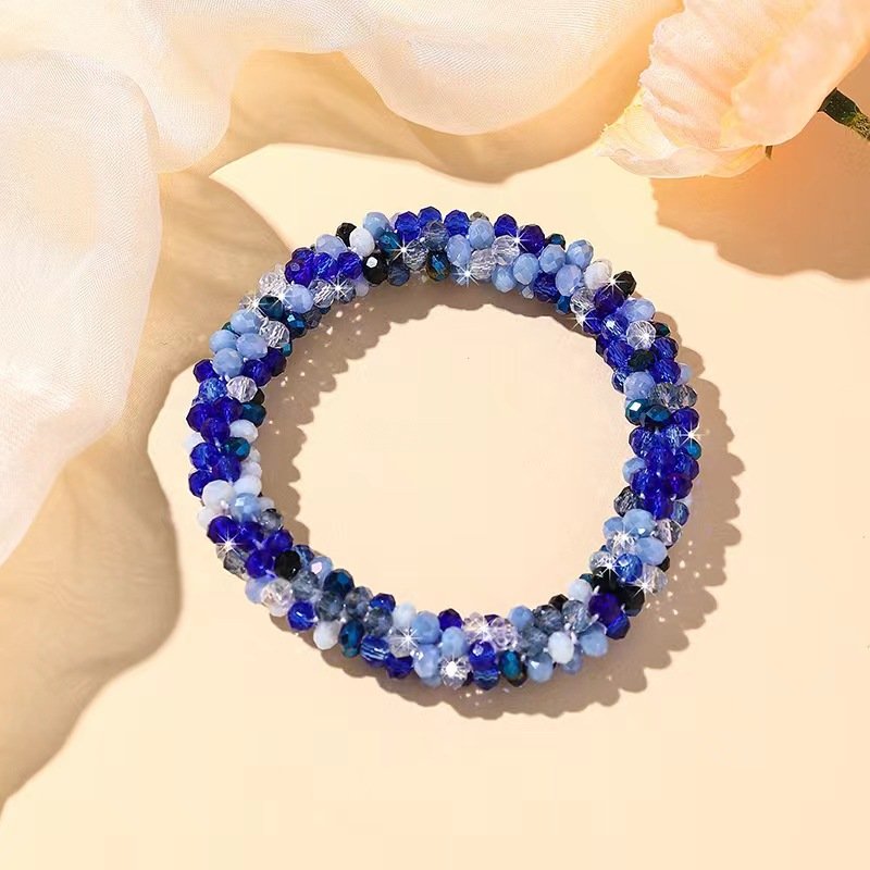 Handmade elastic scrunchies hair tie crystal beaded bracelet Glass Crochet Handmade Stretch Crystal Seed Bead Bangle